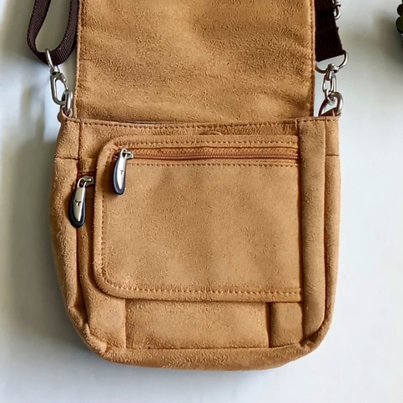 Travelon 3 In 1 Faux Suede Mini Bag Tan Removable/Adjustable Brown Strap - Picture 6 of 12